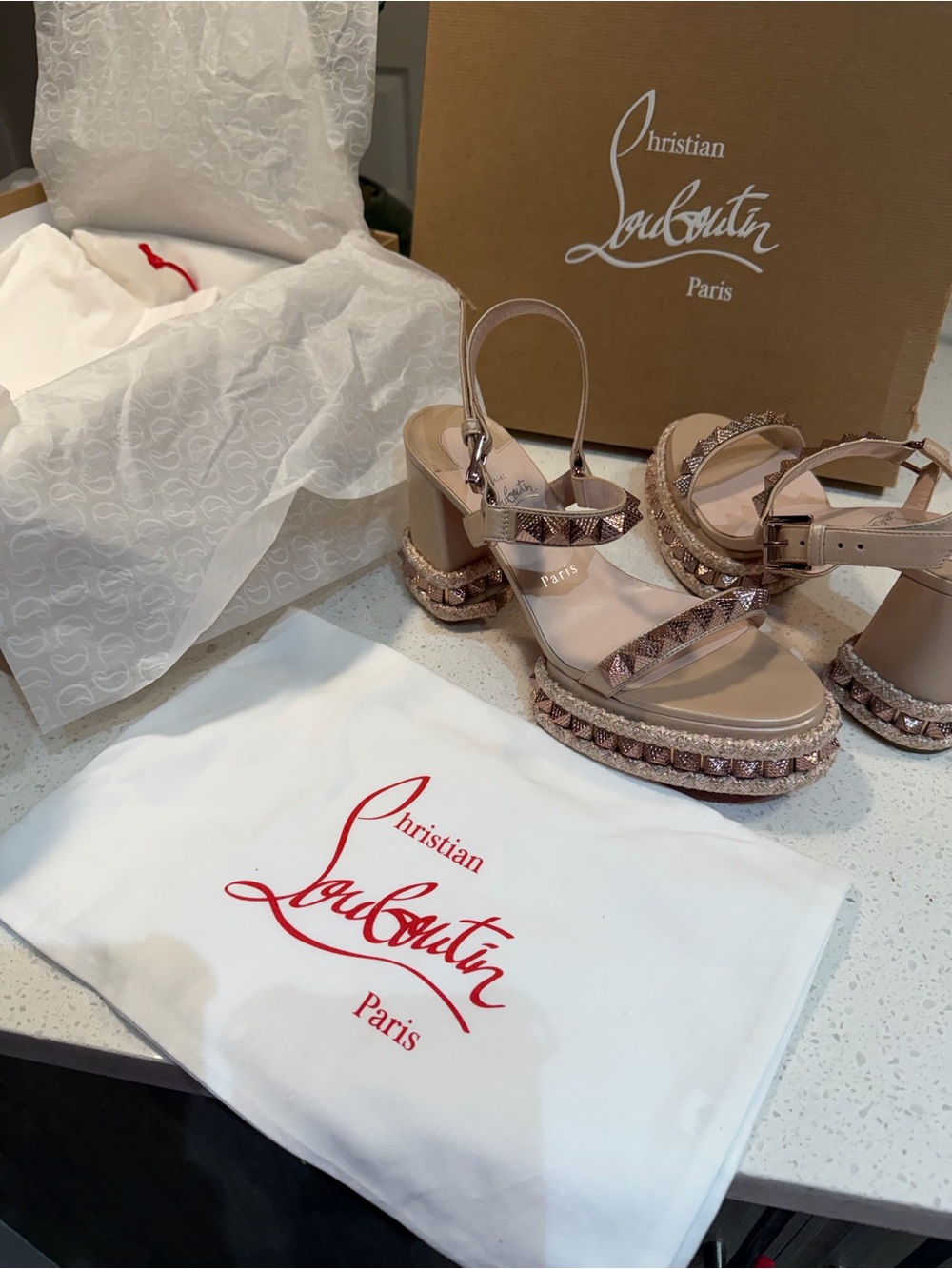 Christian Louboutin Superaclou 85 Platform Sandals Leche Size 8